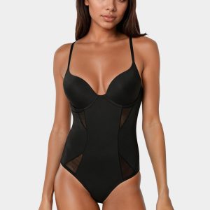 Microfiber and Mesh Detail Shaping Bodysuit