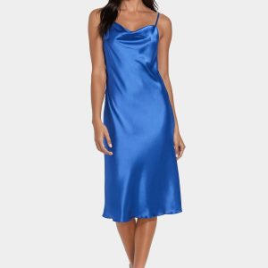 Satin Cowl Neck Slip Midi Dress