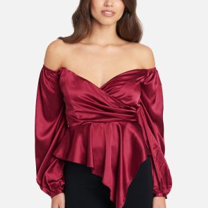 Asymmetrical Peplum Hammered Satin Blouse