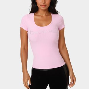 Bebe Logo Short Sleeve Round Neck Rib Top