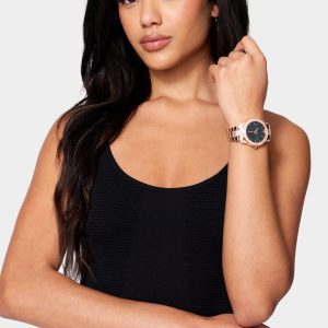 Black Smooth Dial Crystal Bezel Watch