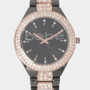 Gun Metal Dial Crystal Bezel Watch