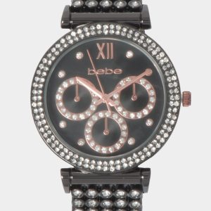 Gun Metal Dial Crystal Bezel Watch