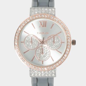 Silver Dial Crystal Bezel Watch