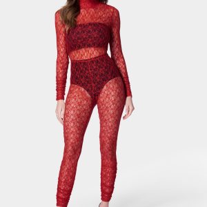 Open Back Turtle Neck Lace Catsuit