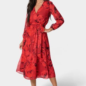 Printed Wrap Midi Dress
