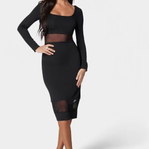 Square Neck Mesh Inset Dress