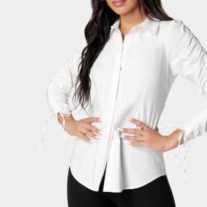 Ruched Sleeve Poplin Shirt