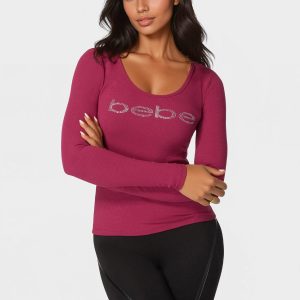 Long Sleeve Scoop Neck Bebe Logo Rib Top