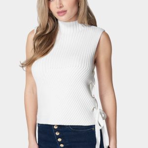 Wool Blend Side Lace Up Sleeveless Sweater Top