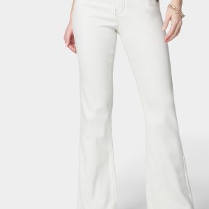 High Waist Flared Wide Leg Button Detail Jeans