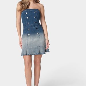 Strapless Ombre Fitted Denim Dress