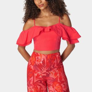 Tie Back Ruffle Trim Detail Top