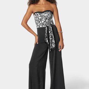 Satin Tie Front Scarf Ultra Wide Leg Jumpsuit