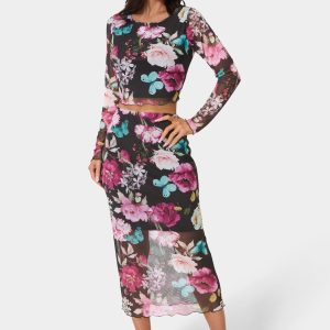 Mesh Printed Two Piece Long Sleeve Set