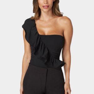 One Shoulder Ruffle Knit Bodysuit