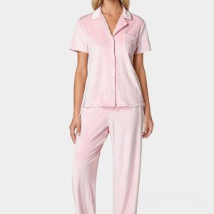 Short Sleeve Notch Collar Pant Set