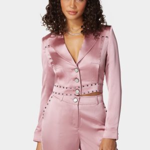 Stud Detail Tailored Satin Blazer