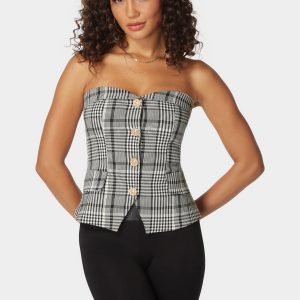 Tailored Button Trim Novelty Jacquard Corset