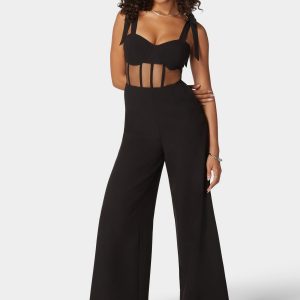 Self Tie Strap Corset Wide Leg Jumpsuit