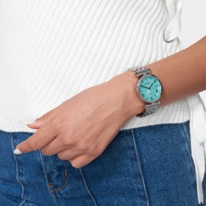 Silver Link Round Bracelet Diamond Dial Watch
