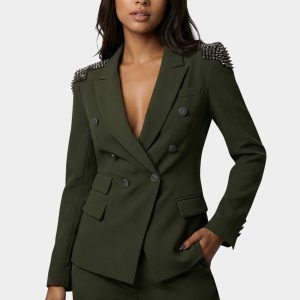 Studded Shoulder Double Breast Tailored Blazer