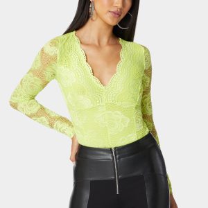 Scallop Edge Long Sleeve Lace Bodysuit