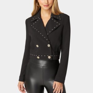 Studded Woven Twill Blazer