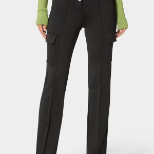 High Waist Straight Leg Patch Pocket Knit Pant