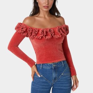 Off Shoulder Ruffle Detail Sweater