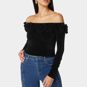 Off Shoulder Ruffle Detail Sweater