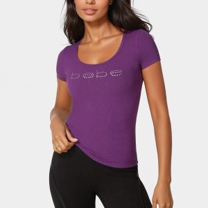 Bebe Logo Short Sleeve Scoop Neck Single Stone Rib Top