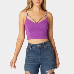 Rhinestone Trim Sleeveless Knit Top