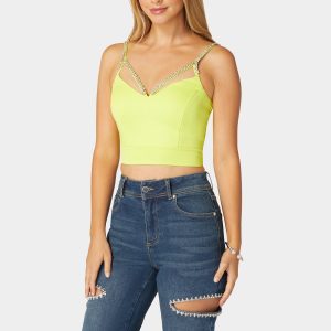 Rhinestone Trim Sleeveless Knit Top