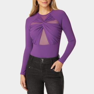 Mesh Combo Front Twist Knit Bodysuit