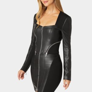 Zip Front Vegan Leather Pdr Combo Top