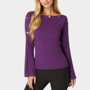 Off Shoulder Bateau Snapped Slit Sweater