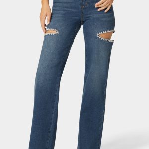 High Waist Studded Cut Out Wide Leg Jean