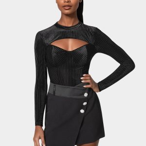 Shadow Stripe Velour Cutout Bodysuit