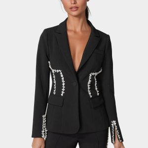 Rhinestone Detail Woven Twill Blazer