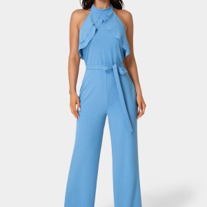 Scuba Crepe Ruffled Halter Jumpsuit