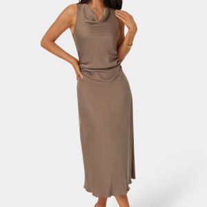 Crepe Satin Cowl Maxi Dress