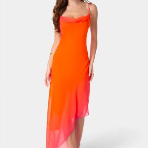 Ombre Chiffon Cowl Dress