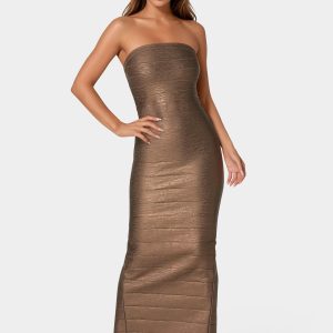 Bandage Strapless Foil Maxi Dress
