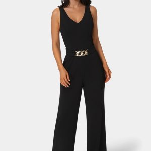 Scuba Crepe V-Neck Jumpsuit with Belt
