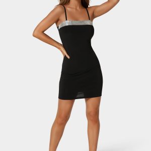 Rhinestone Trim Jersey Short Dress