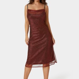 Pleated Cowl Neck Midi Dress