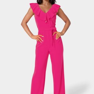 V-Neck Ruffle Scuba Crepe Jumpsuit