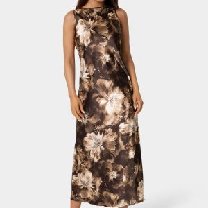 Satin Sleeveless A-Line Maxi Dress