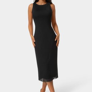 Powermesh Rhinestone Sleeveless Maxi Dress